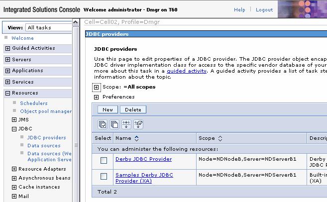 Figure 6 Working with the administrative console Selecting a scope The scope level determines which applications or application servers will see and use that configuration.