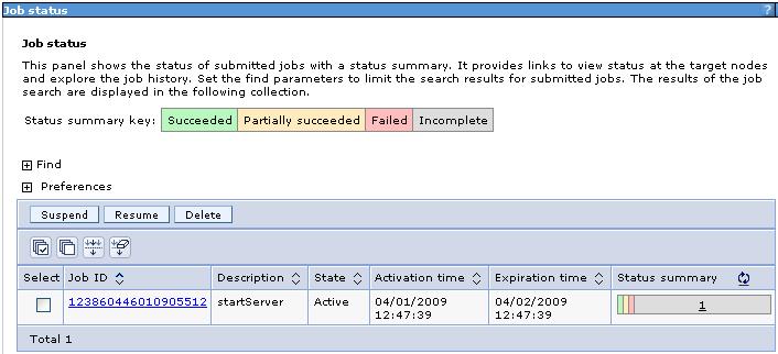 8. The Job status panel allows you to monitor the results. Use the Refresh icon in the Status summary column ( ) to update the status.