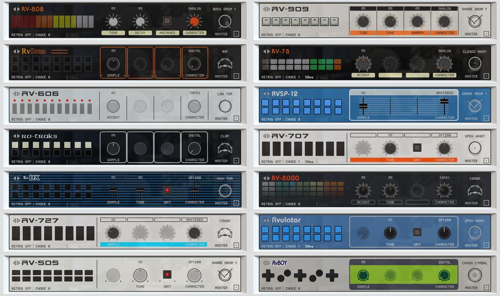 Drum Voice Controls Loading Drum Voices Each Drum Voice has a different collection of Drum Machine modes which are available. These depend on what drum sounds the original machines had available.