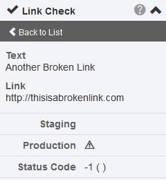 After fixing the broken links, saving, and then publishing the page, the link check can be performed again by clicking the Refresh icon at the top of the gadget.