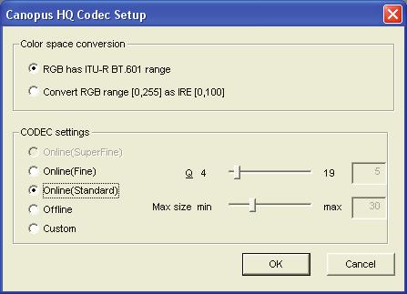 10 4. Canopus HQ Settings Although as an EDIUS user you will already have the Canopus HQ codec installed in your PC, the Canopus HQ Codec Setup shortcut installed on your desktop will make it easier
