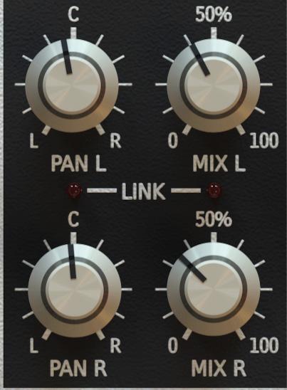 Signal Flow Processing blocks after the feedback loop The Stereo mixer block is controlled from the following GUI section: Stereo mixer section The following parameters are available:
