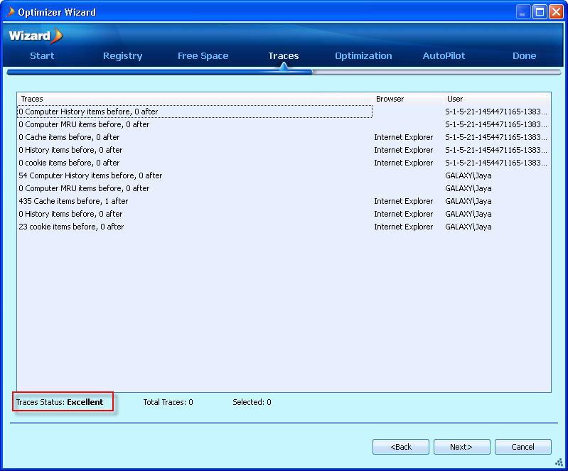 PerfectSpeed PC Optimizer User Guide A list of the Erase All Traces operation is shown. 12. Click Next button.