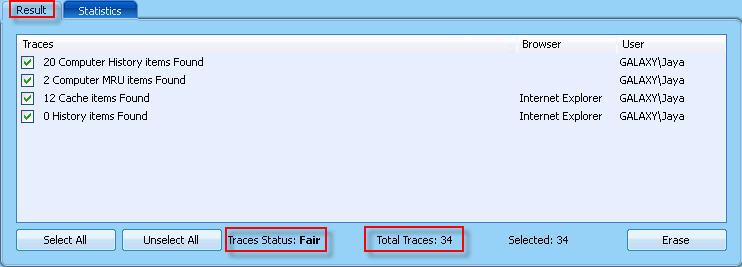 PerfectSpeed PC Optimizer User Guide Once the analysis is done in a drive, the Result tab in the bottom of the screen shows the following information: Select the traces to be deleted and then click