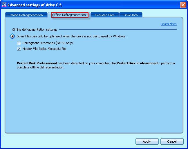 PerfectSpeed PC Optimizer User Guide To access Offline Defragmentation tab: click the Offline Defragmentation tab from the Advanced Settings screen.