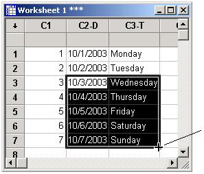 Data Window 3 Left click and drag outside the highlighted cells to create patterned data, and inside the selection to delete cells (if more than one cell is highlighted).