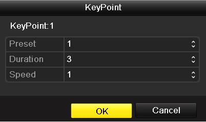 The key points are corresponding to the presets. The presets can be set following the steps above in Customizing Presets. 1. Enter the PTZ Control interface. Menu>Camera>PTZ>More Settings 2.