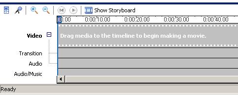 Nhấp vào Show Timeline để chuyển sang Show Storyboard 1. 1. Bắt phim Bắt phim từ máy quay phim 1. Nhập Bắt phim Nhập hình Nhập âm thanh và nhạc nền 2.