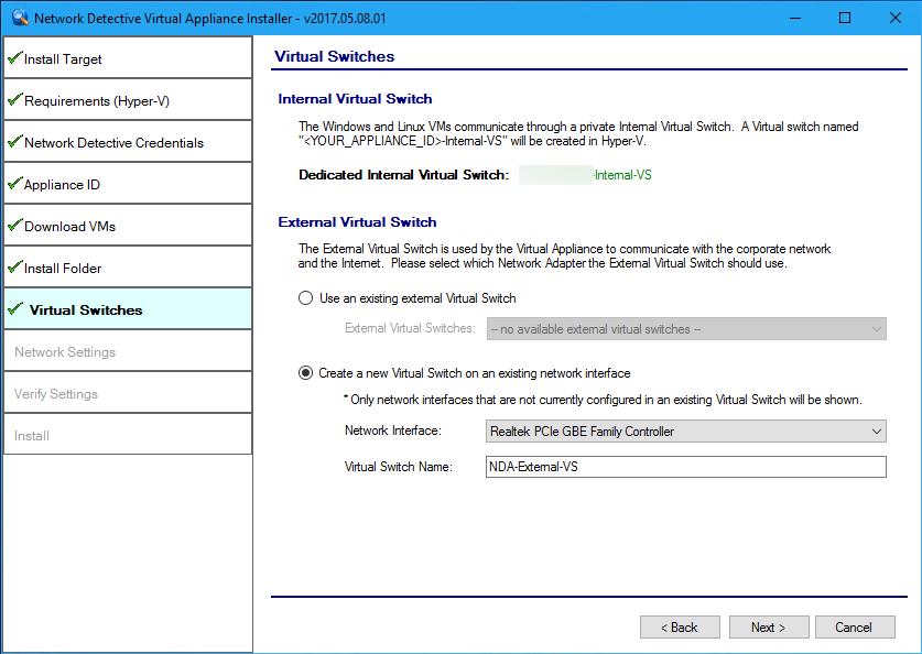 Creating and Selecting a new External Virtual Switch If the system being used is a new Hyper-V system and no External Virtual Switches are set-up and available, or the user desires to create an