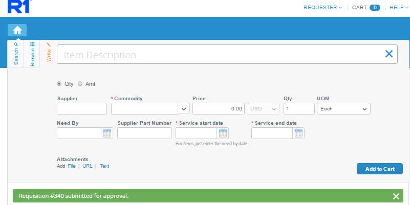 RequesPng in Coupa: Save for Later / Submit for Approval Once the cart has been verified for correct information, you can: o Save For Later Saves current cart and opens a new cart to shop in (Saved