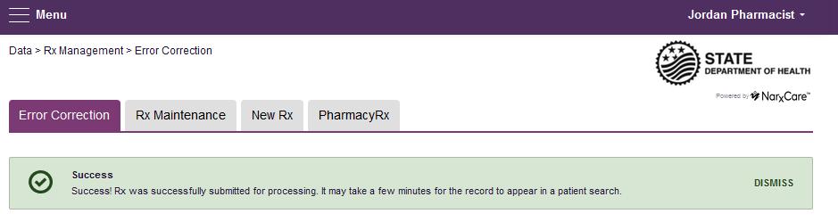 4. Navigate to the appropriate section of the form to make the correction. For this example we will be navigating to the Prescriber section to correct the prescriber information.