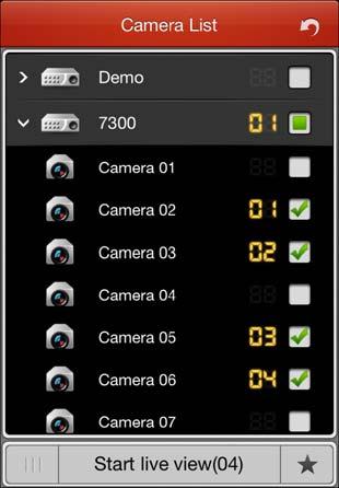 2. Check checkbox in the device item to select all the cameras under it, or check checkbox in the camera item to select the specific camera as desired.