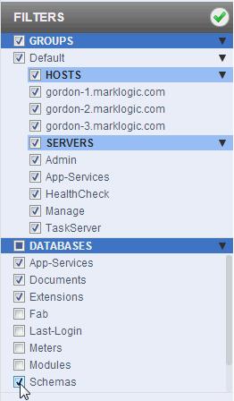 MarkLogic Server Monitoring History In the filters panel, you can check or uncheck a resource to display or