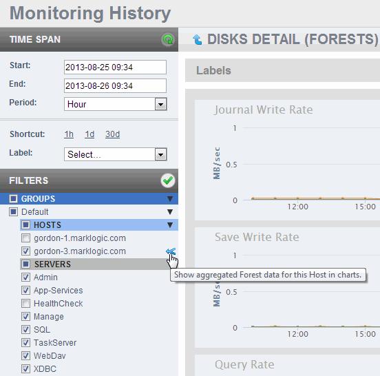 MarkLogic Server Monitoring History To return to the aggregate view, click on Aggregate button on an expanded Host.