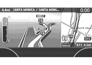 Junction guidance NAV2884 While driving on a freeway, when the vehicle is approximately 1 mile (approximately 2 km) from a junction, the system automatically switches to the split screen and