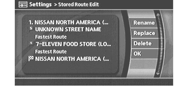 NAV2970 EDITING THE STORED ROUTE 1. Highlight the preferred stored route and push <ENTER>. 2. Tilt the joystick to the right to select the Edit screen. The setting items are highlighted. 3.