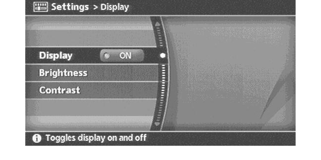 DISPLAY SETTINGS This menu allows you to turn on and off the display and adjust the image quality. Basic operation 1. Highlight [Display] and push <ENTER>. 2.