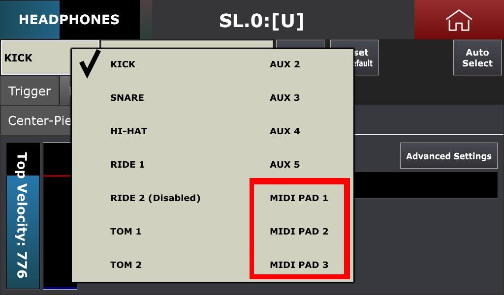 TRIGGERING SETTINGS Mimic s 1.0.3 update adds new features to the Triggering Settings screen. The Input menu in 1.0.3 update has changed the name of the Xtra Pads to Midi Pads.