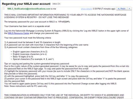 Your NMLS user account has been created TestU Email #3: The third email that you will receive from the NMLS will provide