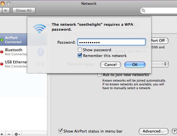 Click on the Turn AirPort On button and select the correct network