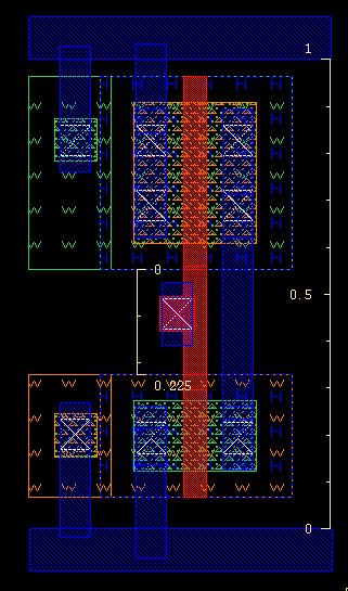 Layout design verification with Calibre Figure 39 Inverter final layout Calibre is a Mentor Graphics tool that works within the Cadence tool suite providing design verification.