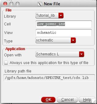 Figure 5 Create new schematic view After confirming the creation of the new cell, a Schematic Editor