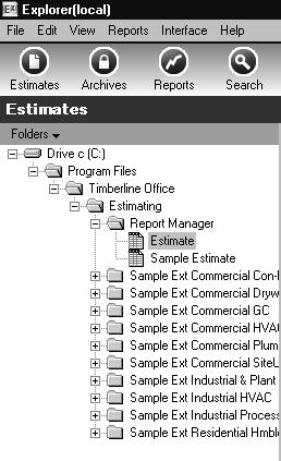 Welcome to Estimating Explorer Section 1 7 The Folders List When you click the Estimates button, this area of the window lists your current estimates and,