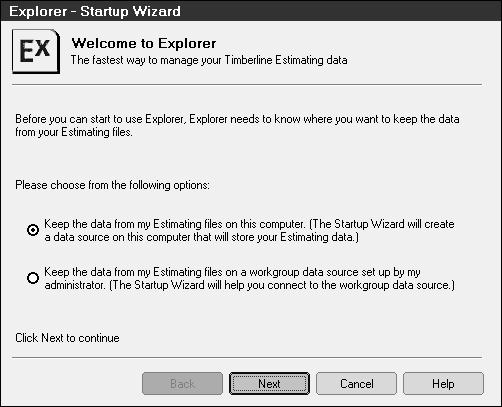 Get Started With Estimating Explorer 16 Section 2 Start Estimating Explorer When you start Explorer for the first time you will specify where you want to search for the estimate files.