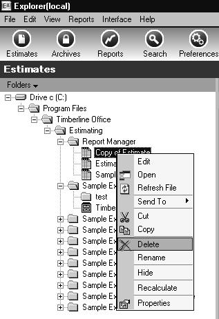 Get Started With Estimating Explorer 28 Section 2 Delete an Estimate You can also delete estimates and databases in Estimating Explorer quickly an easily.