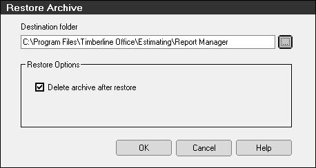 Get Started With Estimating Explorer 34 Section 2 5 Select the Delete archive after restore check