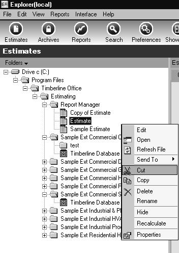 Get Started With Estimating Explorer 36 Section 2 Move an Estimate File You can easily move an estimate, database, or archive file in Explorer when you discover it is necessary to rearrange your