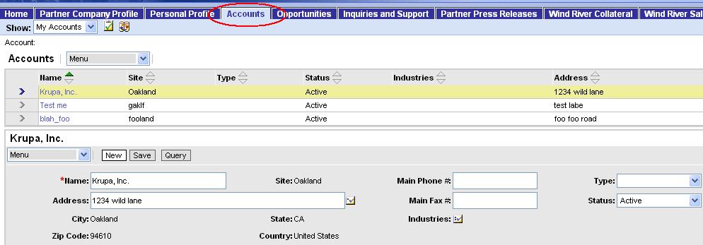 Account Screen Abstract: The Account Screen shows all the accounts or customers that have