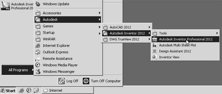 Select the Autodesk Inventor option on the Start menu or