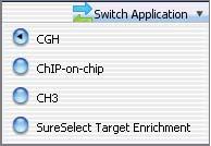 ChIP Interactive Analysis Reference 5 Switch Application Menu Switch Application Menu Figure 23 Switch Application menu The Switch Application menu lets you switch to the other data display and