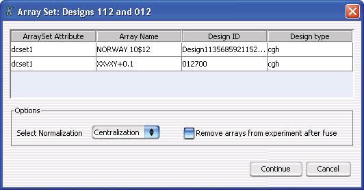 5 ChIP Interactive Analysis Reference Array Set Array Set Figure 48 Array Set dialog box Purpose: Displays the names of arrays to be fused in the analysis.