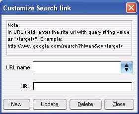 ChIP Interactive Analysis Reference 5 Customize Search Link Customize Search Link Figure 55 Customize Search Link dialog box Purpose: Lets you create a custom Web search link in the shortcut menu