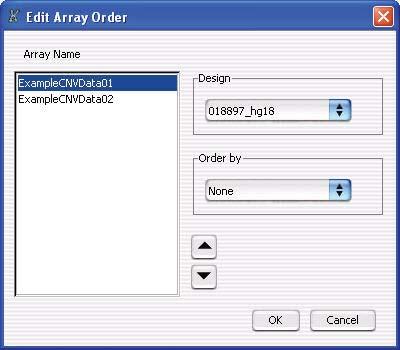 5 ChIP Interactive Analysis Reference Edit Array Order Edit Array Order Figure 60 Edit Array Order dialog box Purpose: Lets you change the order of the arrays in an experiment To open: Right- click