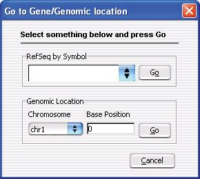 ChIP Interactive Analysis Reference 5 Go To Gene/Genomic Location Show probe information Report Location Browse OK Cancel If you mark this check box, the resulting gene report contains additional