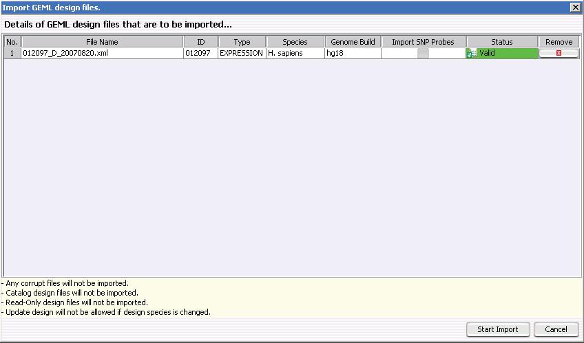 ChIP Interactive Analysis Reference 5 Import GEML design files OK Cancel Imports the selected experiments into the program.