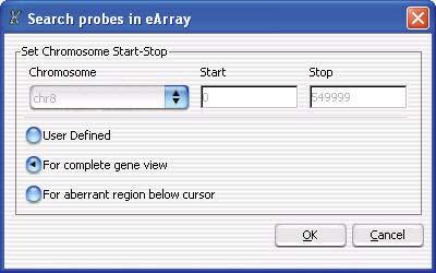 ChIP Interactive Analysis Reference 5 Search Probes in earray Search Probes in earray Figure 90 Search probes in earray dialog box Purpose: To select the probes you want to update in earray To open: