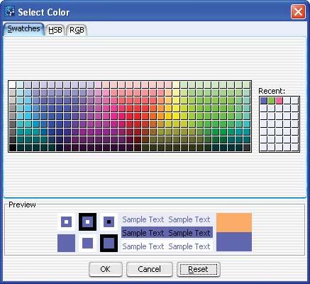 ChIP Interactive Analysis Reference 5 Select Color Swatches tab Figure 92 Select Color - Swatches tab This tab is used to select a color based on color samples (swatches).