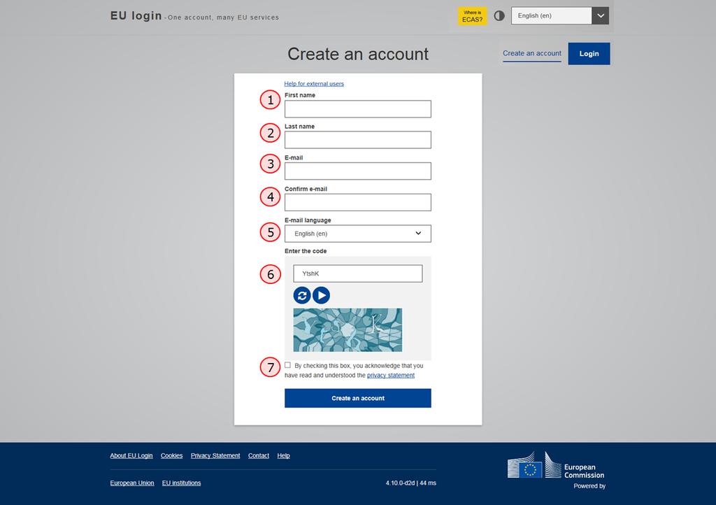 7. Privacy Statement check-box - This check-box must be clicked before creating an account.