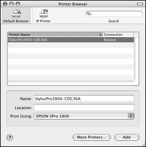 20 Setting Up the Printer On a Network You see your printer in the Printer Browser: Tip: If you want to rename the printer for easier identification, enter a new name for it in the Name