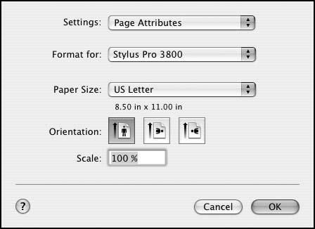50 Printing with Epson Drivers for Macintosh Choosing Page Setup Options Note: Many application settings override the printer s page setup options.