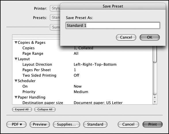 58 Printing with Epson Drivers for Macintosh Note: If you check each pop-up menu, go through them carefully from top to bottom. Avoid cycling through them repeatedly, or you may lose your settings.