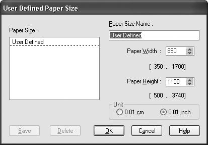 Printing with Epson Drivers for Windows 69 3. Select the Paper Size you loaded in the printer. If your paper size is not listed, select User Defined to create a custom paper size.