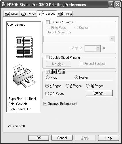 70 Printing with Epson Drivers for Windows Choosing Layout Options Follow the instructions in this section to reduce or enlarge an image to fit on your loaded paper.