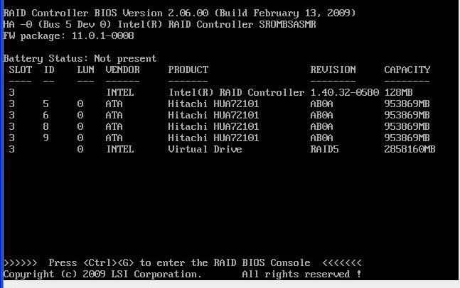 displays: Press <Ctrl><G> to enter the RAID BIOS Console Figure 18 Enter