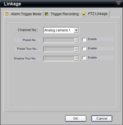 2BChapter 3: Network and streaming configuration In the Alarm Trigger Mode screen, click the tab for PTZ Linkage.