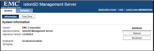 Working With the IsilonSD Management Server Configure the network settings for the IsilonSD Management Server If you want to reconfigure the network settings or the time zone for the IsilonSD